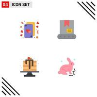 conjunto de 4 iconos planos vectoriales en cuadrícula para tarjetas cumpleaños vida construcción postre elementos de diseño vectorial editables vector