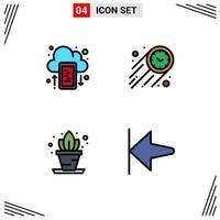 Group of 4 Modern Filledline Flat Colors Set for cloud living upload stopwatch arrow Editable Vector Design Elements
