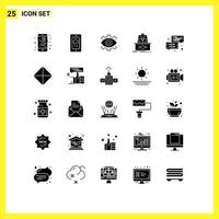 Set of 25 Vector Solid Glyphs on Grid for legend game eye production creative Editable Vector Design Elements