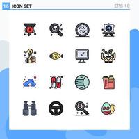 16 Universal Flat Color Filled Lines Set for Web and Mobile Applications bulb stationery egg panting worm Editable Creative Vector Design Elements