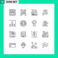 grupo de símbolos de icono universal de 16 esquemas modernos de marketing en redes sociales compras venta de metal descuento elementos de diseño vectorial editables vector
