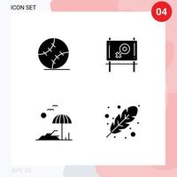 Mobile Interface Solid Glyph Set of 4 Pictograms of ball tree stiched message autumn Editable Vector Design Elements