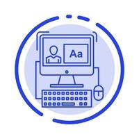 Computer Screen Software Editing Blue Dotted Line Line Icon vector