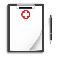 klembord met medisch kruis en pen. klinisch dossier, recept, claim, medisch controleren merken rapport, Gezondheid verzekering.1 png