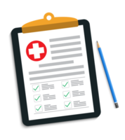 Clipboard with medical cross and pen. Clinical record, prescription, claim, medical check marks report, health insurance.1 png