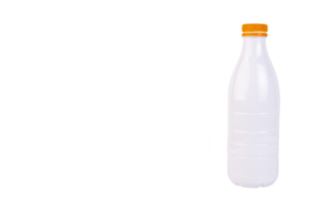 bianca plastica bottiglia per latte con berretto, trasparente sfondo. png. copia spazio. png