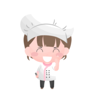 linda chica cocinando, chef femenina muestra el pulgar hacia arriba, mujer cocinando disfrazada de chef