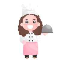 linda chica cocinando, mujer cocinera restaurante con comida en traje de chef