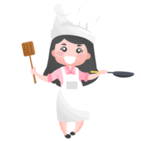 linda chica cocinando, cocinera sosteniendo una sartén vacía, mujer cocinando disfrazada de cocinera png