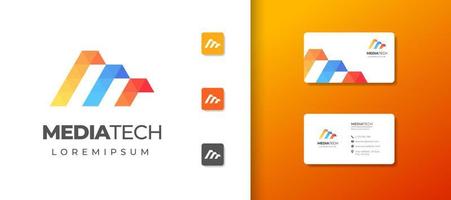 Letter M logo monogram with colorful technology brand icon symbol concept style design template vector