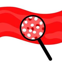 Vector illustration of a magnifying glass with red blood on a white background. Lack of red blood cell count. Amemia concept.