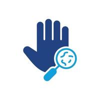 Bacteria, Germs, Microbes and Bacilli on Dirty Hand Palm Silhouette Icon. Magnifier and Human Hand with Virus and Bacteria. Medical Research of Virus Skin Diseases. Isolated Vector illustration.