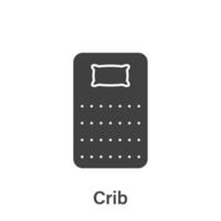 dimensión del tamaño de la cama. icono de silueta de colchón de cuna. medición de la longitud de la cama para el dormitorio en el pictograma del hotel o del hogar. Tamaño del colchón para el dormitorio. ilustración vectorial aislada. vector