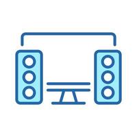 PC with Speakers Color Line Icon. Desktop Computer and Sound Equipment Linear Pictogram. Personal Server Hardware and Music Speaker Outline Symbol. Editable Stroke. Isolated Vector Illustration.