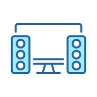 PC with Speakers Color Line Icon. Desktop Computer and Sound Equipment Linear Pictogram. Personal Server Hardware and Music Speaker Outline Symbol. Editable Stroke. Isolated Vector Illustration.