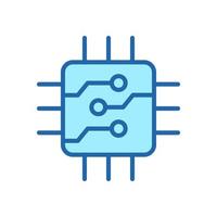 Computer Microchip Line Icon. CPU Processor Chip Pictogram. Digital Circuit Microchip Color Symbol. Electronic Hardware System. Semiconductor Chip. Editable Stroke. Isolated Vector Illustration.