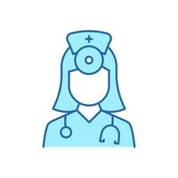 Otolaryngologist Doctor Color Line Icon. Otolaryngology Medic Staff with Stethoscope, Mirror Linear Pictogram. Ear, Nose, Throat Doctor Outline Icon. Editable Stroke. Isolated Vector Illustration.