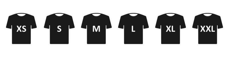 T-shirt size. Clothing size label or tag. From XS to XXL. Vector