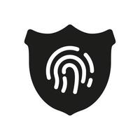 Fingerprint with Shield and Lock Silhouette Icon. Privacy Protection Glyph Pictogram. Biometric Identification Symbol. Password Access by Identity Finger Print. Isolated Vector Illustration.