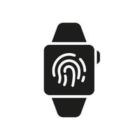 Touch ID Technology in Smartwatch Silhouette Icon. Smart Watch with Fingerprint Biometric Identification Glyph Pictogram. Clock with Security Touchscreen Icon. Isolated Vector Illustration.