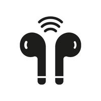 Wireless Headphone Silhouette Sign. Earphone Glyph Icon. Portable Ear Phone for Listening to Music Symbol. Earbud Digital Sound Equipment. Headset Icon. Isolated Vector Illustration.