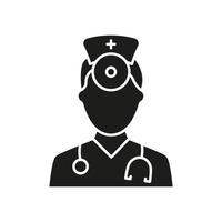 médico profesional con estetoscopio en el icono de silueta de máscara facial. especialista en médicos masculinos y pictograma negro de glifo asistente. ilustración vectorial aislada. vector