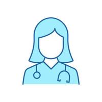 Professional Doctor with Stethoscope Color Line Icon. Female Physicians Specialist and Assistant Linear Pictogram. Editable Stroke. Isolated Vector Illustration.