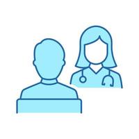 Hospital Physician Counseling Patient Line Icon. Consultation of Patient and Doctor with Stethoscope Color Pictogram. Health Care Dialog Outline Icon. Editable Stroke. Isolated Vector Illustration.