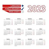 Calendar 2023 in Finnish language with public holidays the country of Finland in year 2023. vector