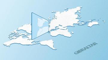 World Map in isometric style with detailed map of Gibraltar. Light blue Gibraltar map with abstract World Map. vector