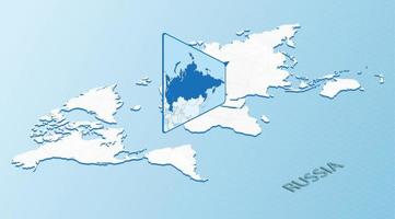 mapa mundial en estilo isométrico con mapa detallado de rusia. mapa de rusia azul claro con mapa del mundo abstracto. vector