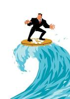 Businessman Surfing on Bitcoin on White vector