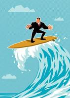 Businessman Surfing on Wave vector