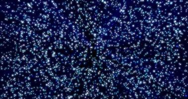 Christmas New Year snowfall from small glowing flying snowflakes particles dots blue white shiny festive isolated on black background. Abstract background. Screensaver, video in high quality 4k