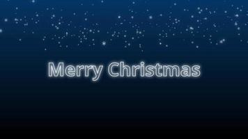 lysande glad jul med animerad brev och faller snöflingor bakgrund på mörk blå och svart bakgrund som festlig jul hälsning för firande av helig eve eller helig natt Lycklig högtider video