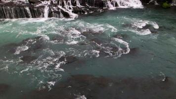 Hraunfossar Waterfall in Iceland by Drone in 4K video