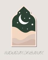 eps10 tarjetas de felicitación ramadan mubarak de estilo moderno con diseño retro boho, luna, cúpula de mezquita y linternas aisladas en fondo gris vector