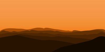 silhouette views of mountain with sunset background vector