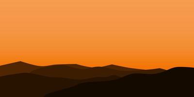 silhouette views of mountain with sunset background vector