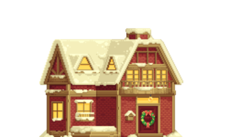 Pixel brick house with Christmas decorations png