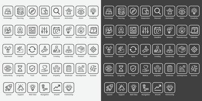 Startup vector icon set. black and white icon series with line and stroke