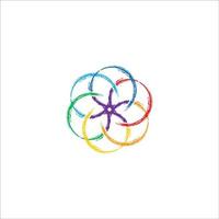 logotipo de meditación y yoga con siete colores de energía aura vector