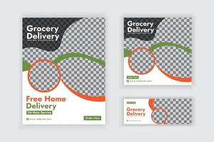 Creative Modern Grocery Flyer Social Media Post and Web Banner Template Design vector