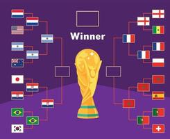 bandera de emblema de países de fútbol semifinal con diseño de símbolo de trofeo de copa mundial ilustración de equipos de países de vector final de fútbol