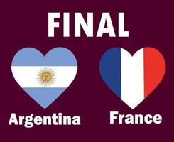 corazón de bandera de argentina y francia con nombres diseño de símbolo de fútbol final ilustración de países de vector de américa latina y europa