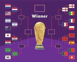 emblema de países de bandera de cuartos de final con diseño de símbolo de trofeo de copa mundial ilustración de equipos de fútbol de países de vector final de fútbol