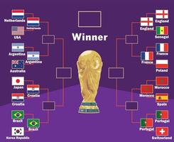 emblema de países de bandera de cuartos de final con nombres y diseño de símbolo de trofeo de copa mundial ilustración de equipos de fútbol de países de vector final de fútbol