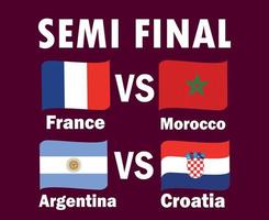 partidos de semifinales francia argentina croacia y marruecos cinta de bandera de países con nombres diseño de símbolo ilustración de equipos de fútbol de países de vector final de fútbol