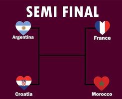 corazón de bandera de países de fútbol semifinal con diseño de símbolo de nombres ilustración de equipos de países de vector final de fútbol