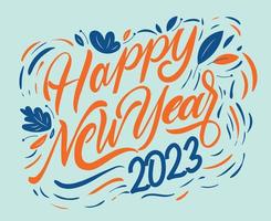 feliz año nuevo 2023 vacaciones ilustración vector abstracto naranja y azul con fondo cian
